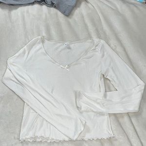 White Long Sleeve Ruffled Top